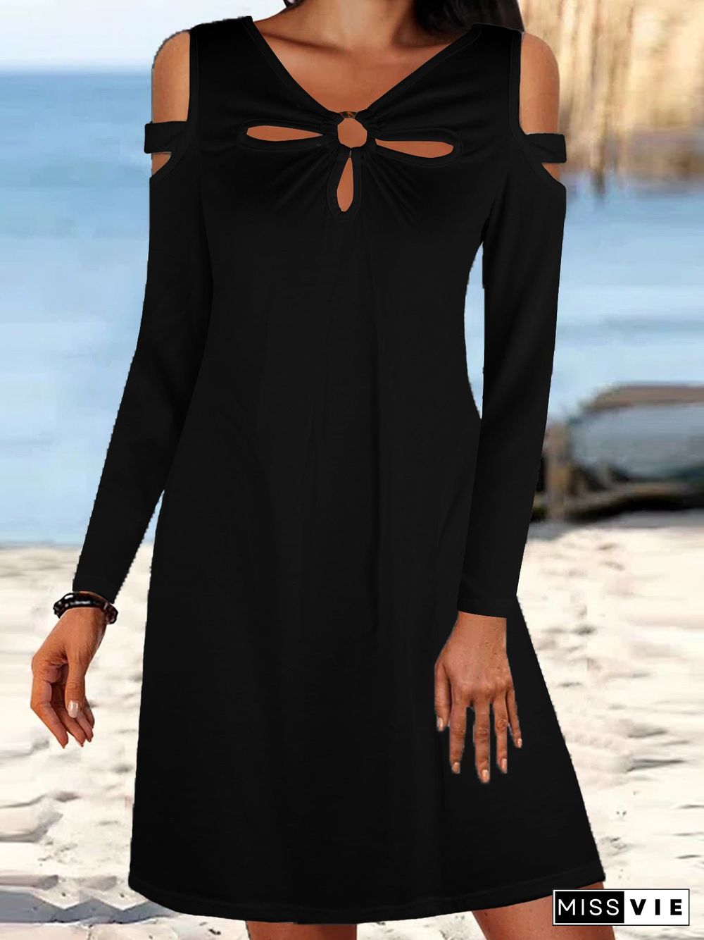 Women'S Dresses Casual Hollow Off Shoulder Long Sleeve Dress