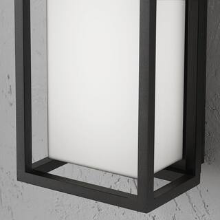 Home Decorators Collection Abbey Modern 1-Light Sand Black LED Hardwired Outdoor Wall Lantern Sconce with Acrylic White Shade (1-Pack) 23758