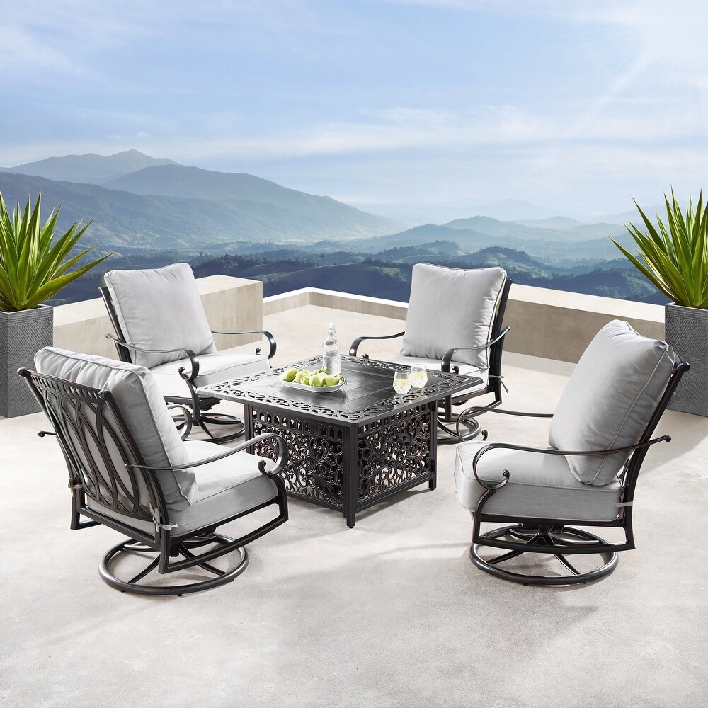 Aluminum 42in Fire Table Set with Four Swivel Rockers   Accessories