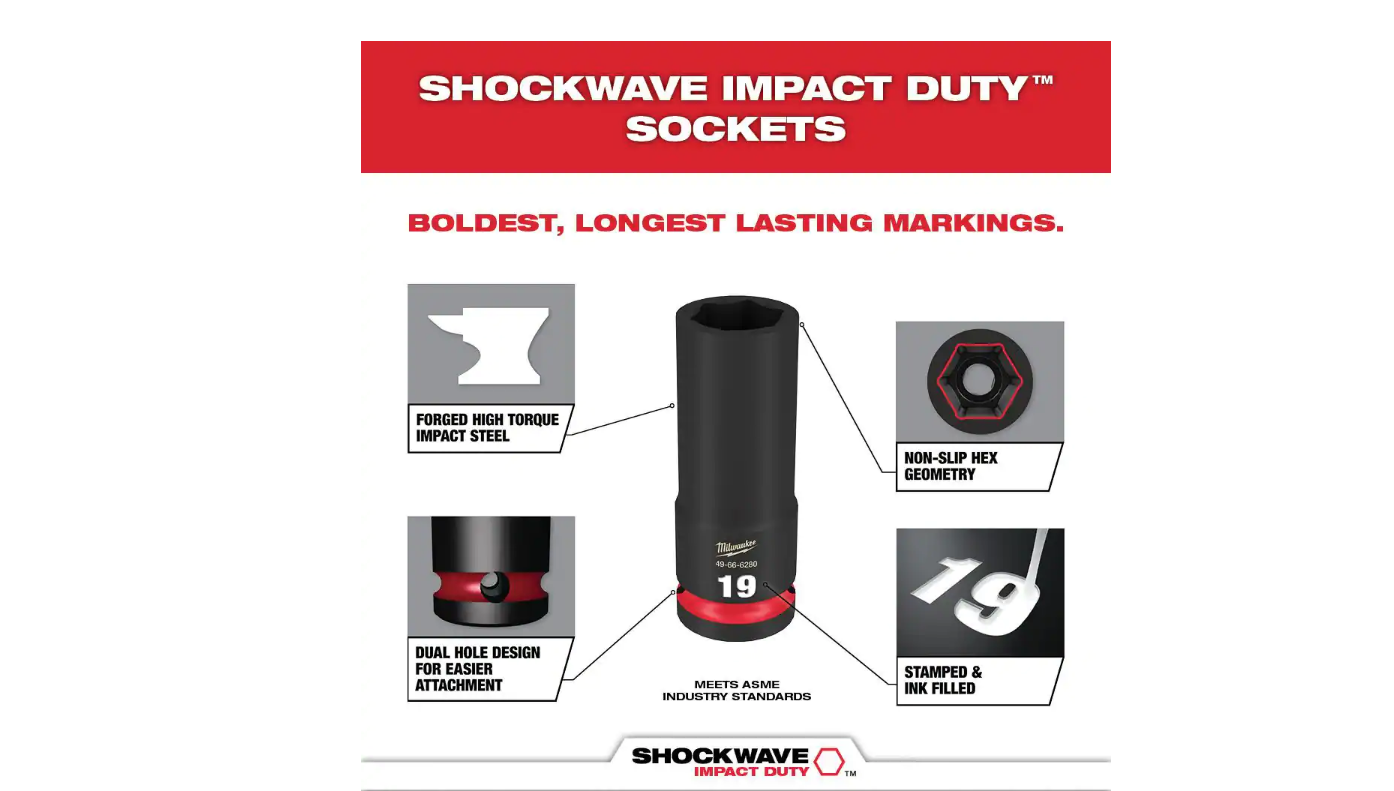 Milwaukee 49-66-7014 SHOCKWAVE 1/2 in. Drive Metric Deep Well 6 Point Impact Socket Set (14-Piece)