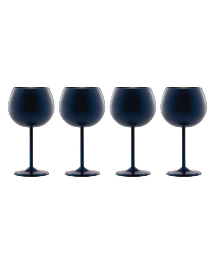 Cambridge 12 Oz Navy Stainless Steel Red Wine Glasses Set of 4