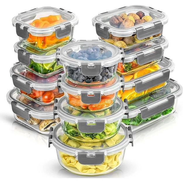 Joyful By Joyjolt 24 Piece Glass Food Storage Containers With Leakproof Lids Set Light Grey