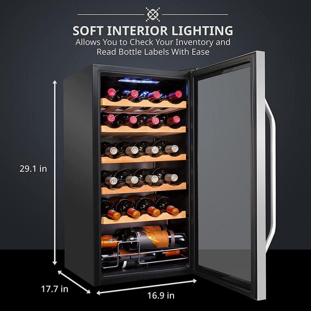 Ivation Wine Fridge Single Zone 24Bottle Free Standing Wine Cooler with Lock