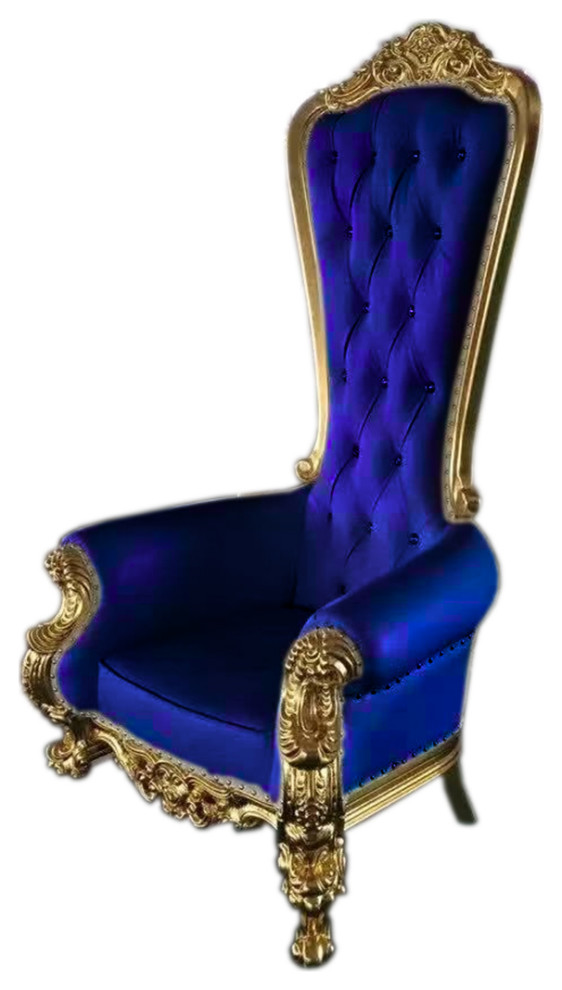 Infinity 70.87 quotGold Framed Blue Velvet High Back Chair   Victorian   Armchairs And Accent Chairs   by Infinity Furniture  Houzz