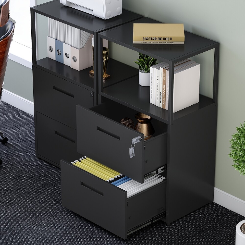 Metal Lateral File Cabinet with 2 Drawers with Shelving