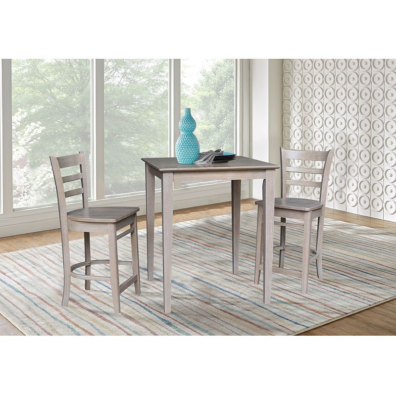 International Concepts Washed Gray Dining Table and Emily Counter Stool 3-piece Set