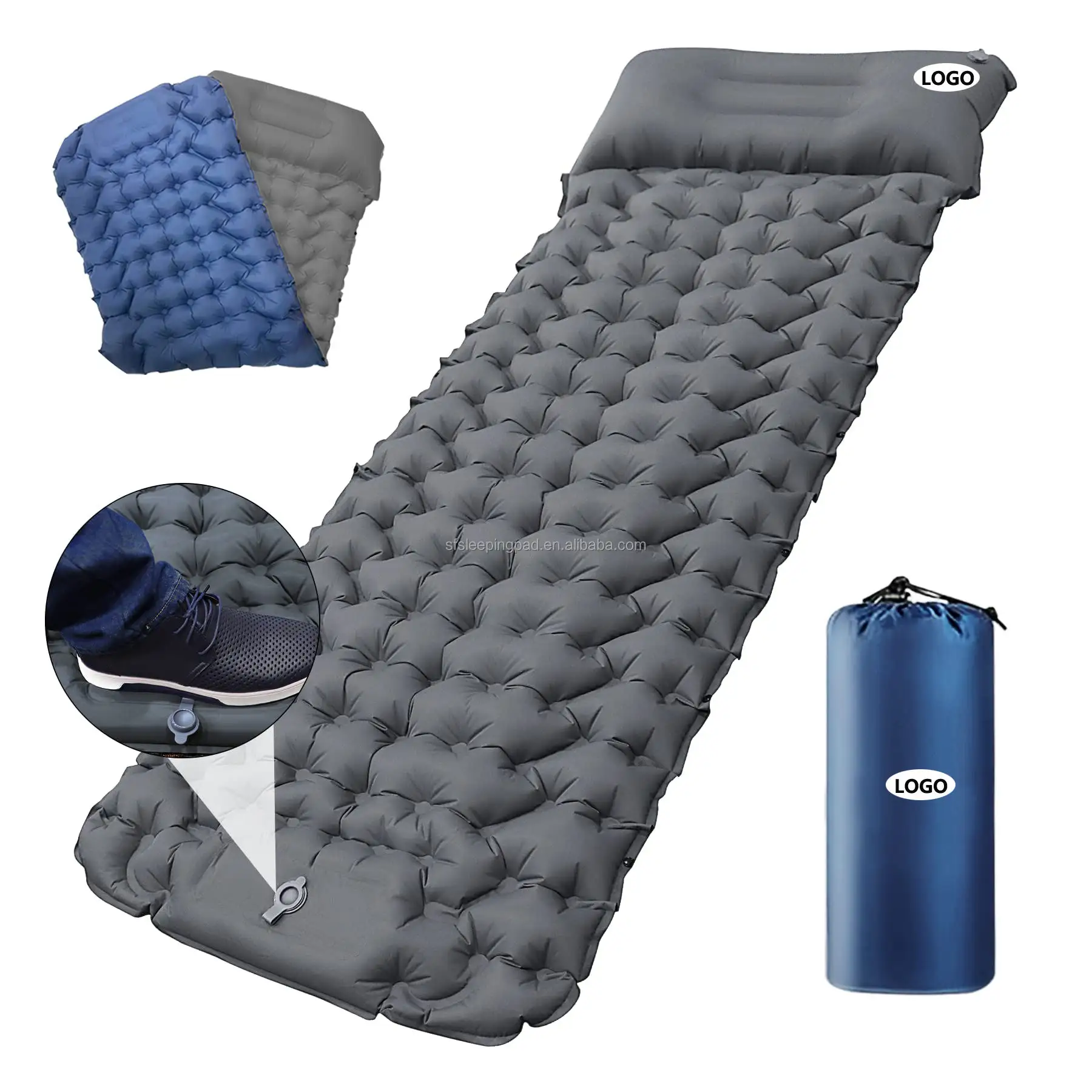 high quality thick foot  pump inflatable air mattress outdoor hiking camping sleeping pad