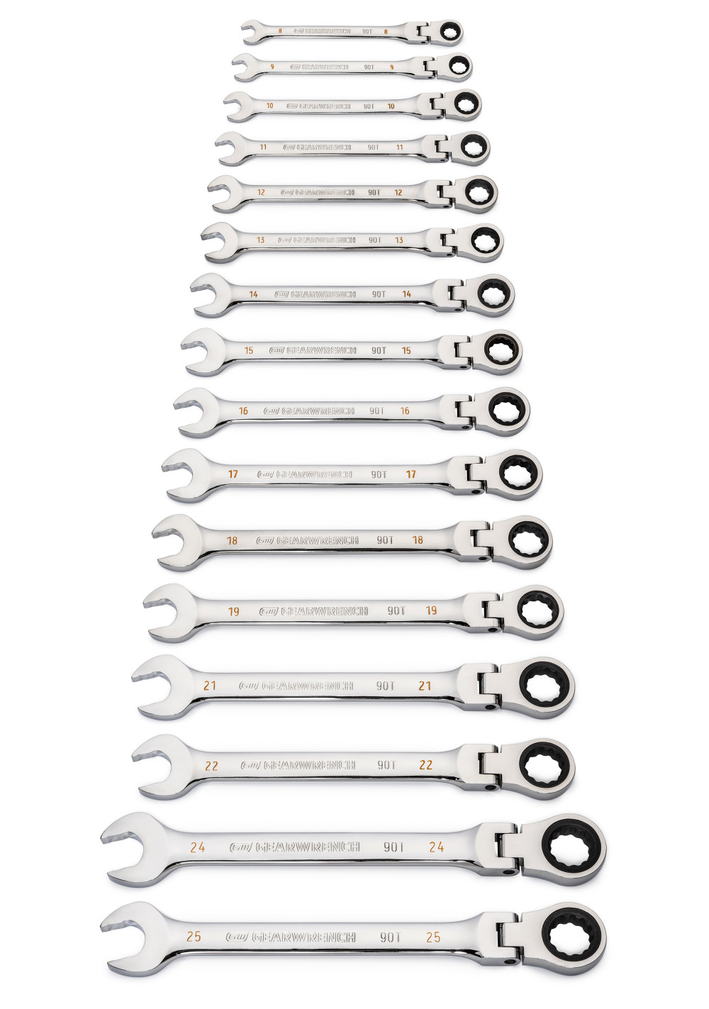 16 Pc 90T 12 Point Flex Head Ratcheting Combination Metric Wrench Set ;