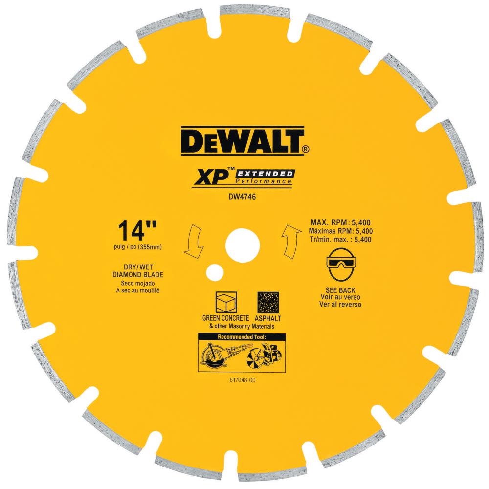 DEWALT 14 In. XP Asphalt/Green Concrete Segmented Diamond Blade DW4746 from DEWALT