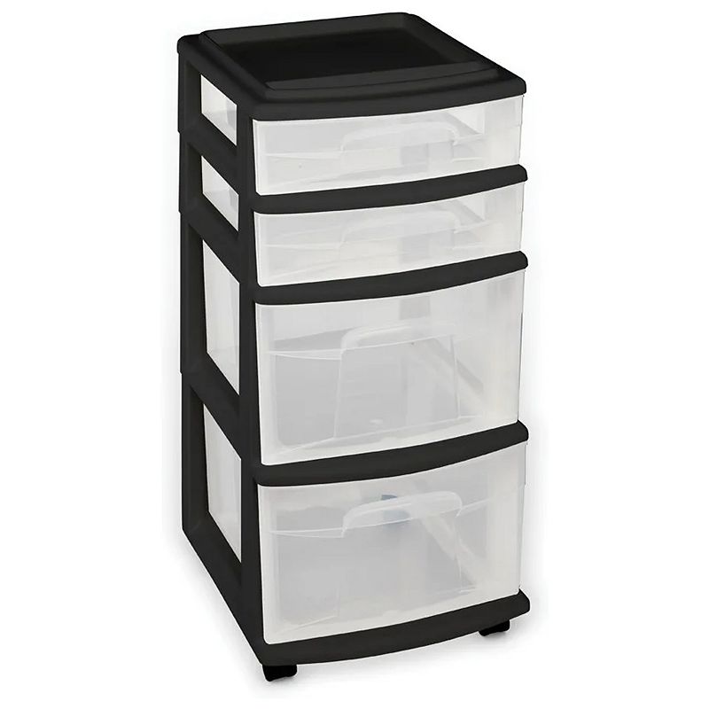 Homz Plastic 4 Drawer Medium Home Storage Container， Clear Drawers and Black Frame