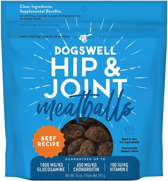 Dogswell Hip and Joint Beef Recipe Meatballs Dog Treats， 14-oz bag