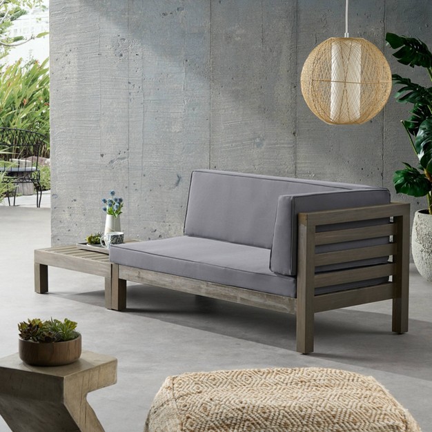 2pk Oana Outdoor Acacia Wood Right Arm Loveseat amp Coffee Table With Cushion Gray dark Gray Christopher Knight Home