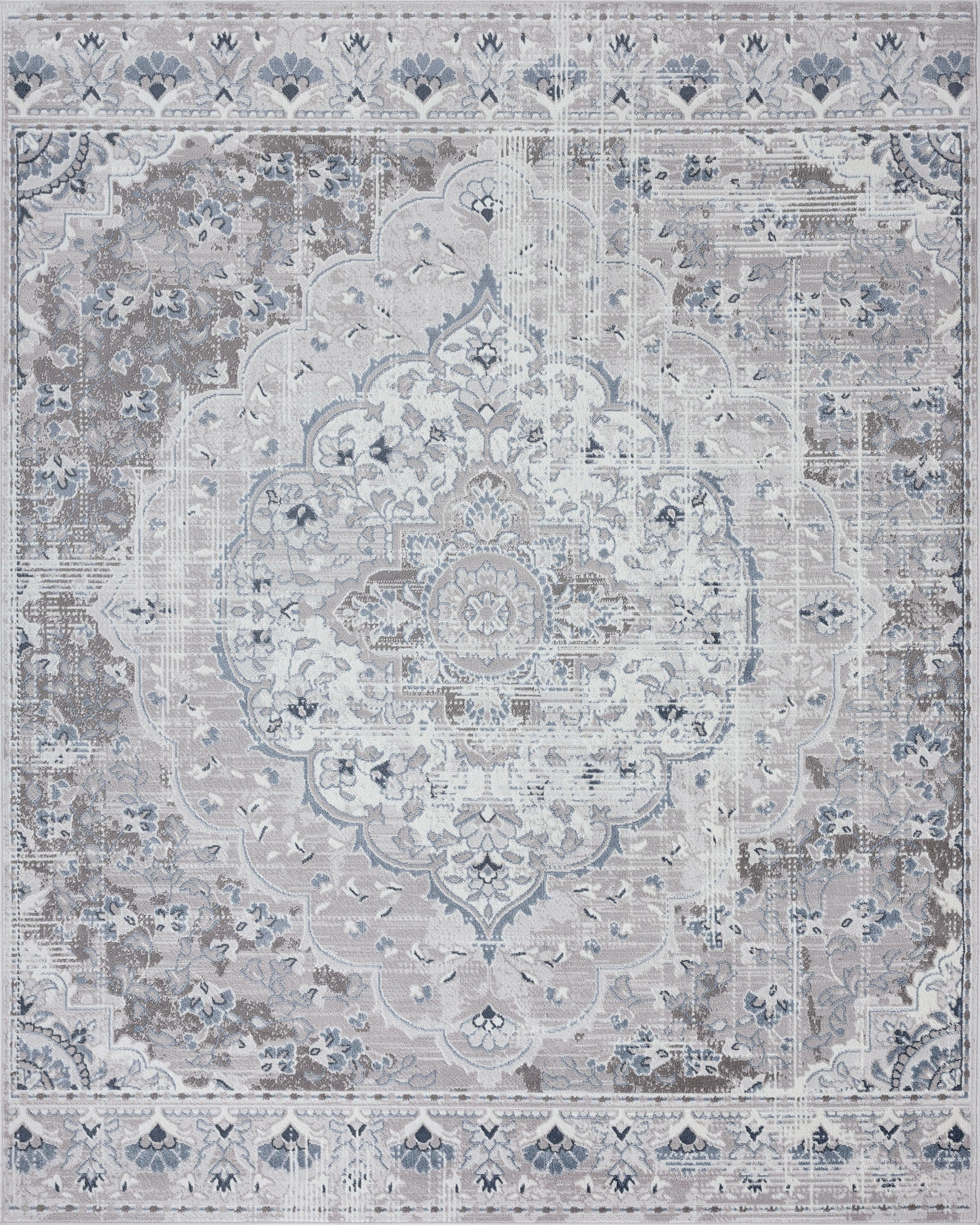 Traditional 5x7 Area Rug (5'3'' x 7'3'') Medallion Gray Living Room Easy to Clean