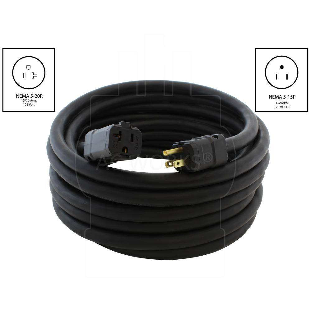 AC WORKS 50 ft. SOOW 10-Gauge NEMA 5-15P to NEMA 5-20R 15 Amp20 Amp Super Duty Rubber Extension Cord SD515520-050E