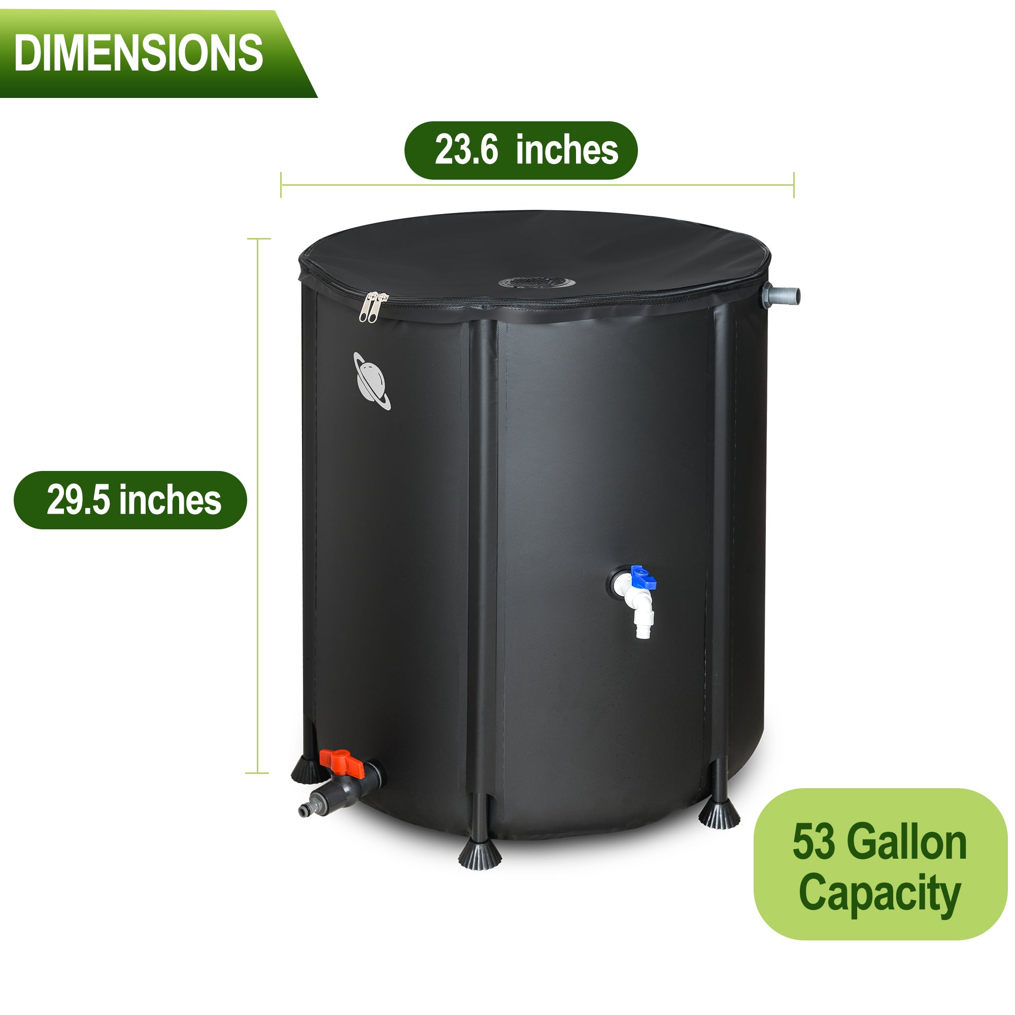 LOSTRONAUT 53 gal. Black PVC Rain Barrel With UV Resistant， Heat Resistant， Freeze Resistant and Crack Resistant