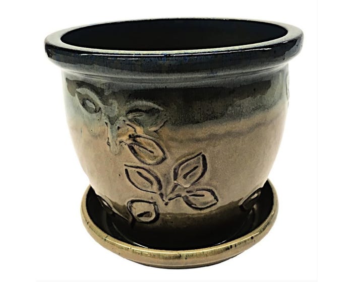 Embossed Planter with Attached Saucer， Sunset， Large - R358MSL