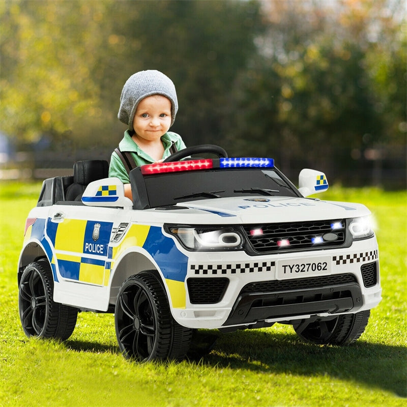 Kids Ride On Police Car 12V Battery Powered Electric Riding Toy Truck Car with LED Siren Flashing Light