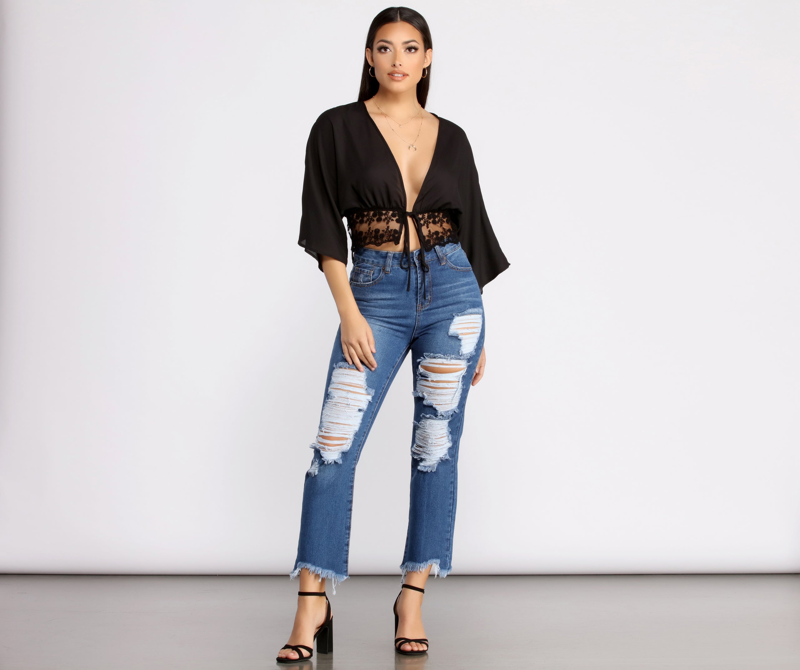 High Rise Super Destructed Straight Leg Jeans