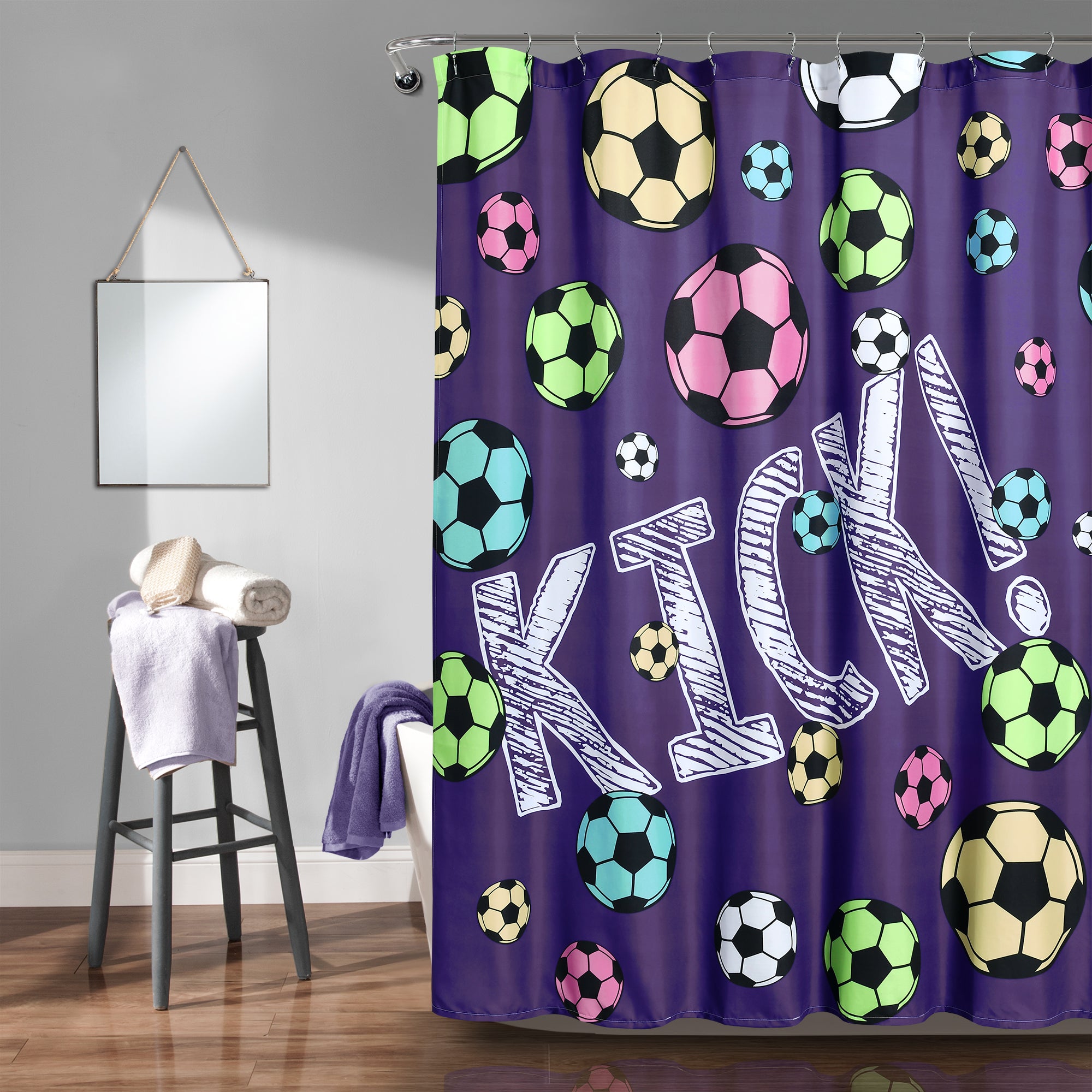 Girls Soccer Kick Shower Curtain