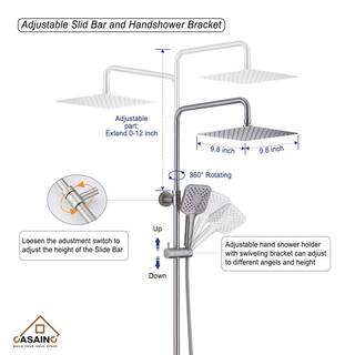 CASAINC 3-Spray Patterns 9.8 in. Tub Wall Mount Dual Shower Heads Thermostatic Shower Faucet in Brushed Nickel HM-T105-SQ-BN