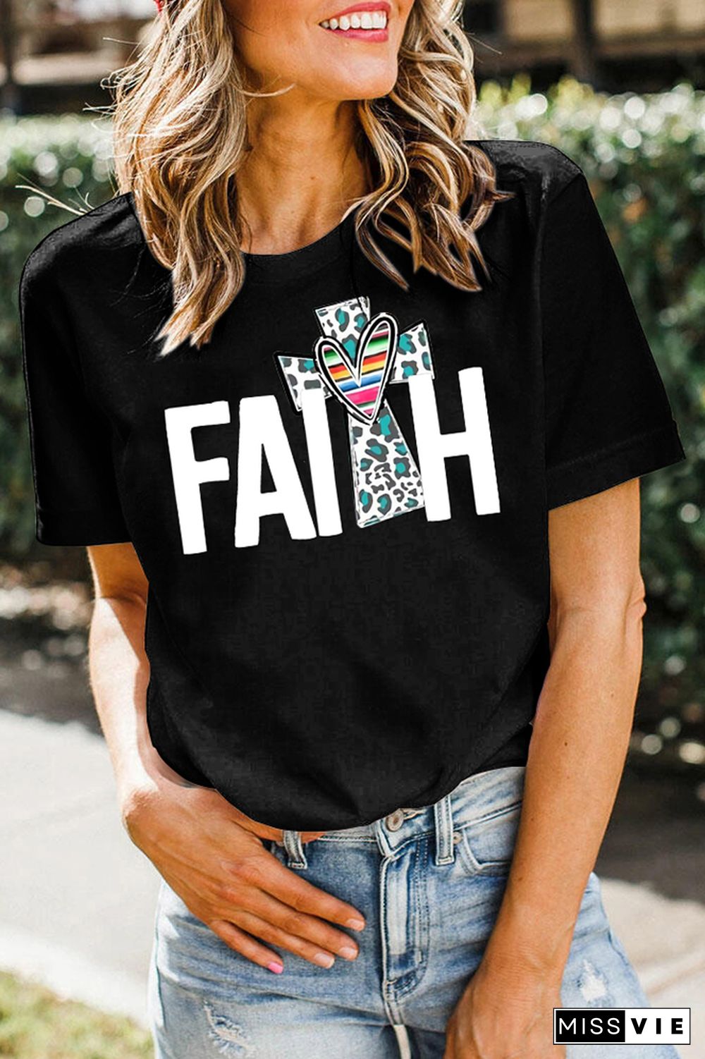 Faith Print Graphic Tees for Women Wholesale Short Sleeve T shirts Top