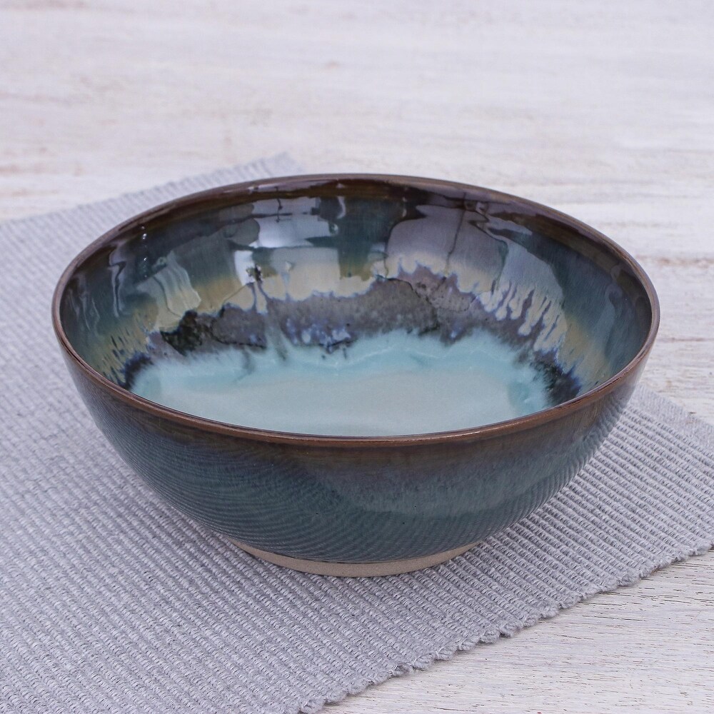 Novica Handmade Blue Crush Ceramic Soup Bowl