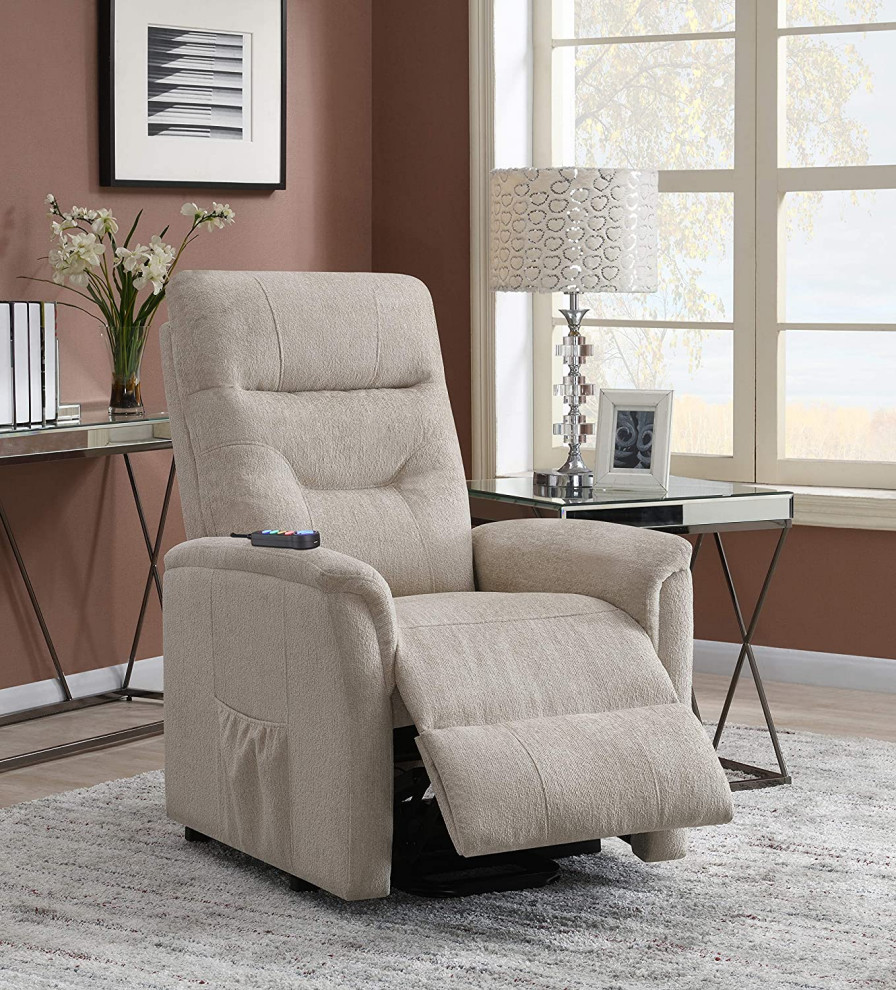 Power Lift Recliner  Beige Upholstery With Side Storage Pocket  Comfortable   Transitional   Recliner Chairs   by Decor Love  Houzz