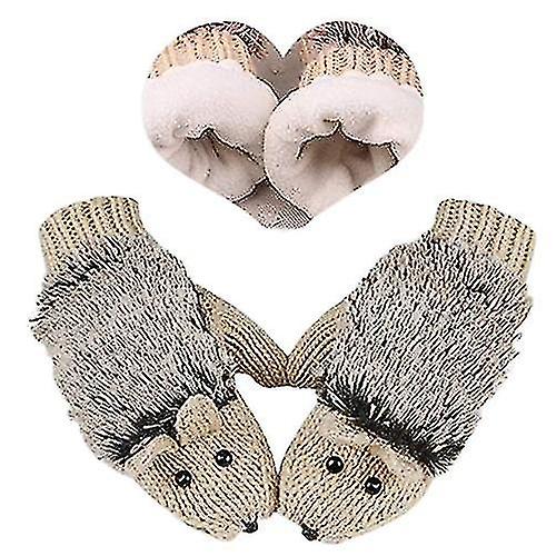 Women's Cartoon Hedgehog Winter Cotton Gloves Girls' Thick Mittens