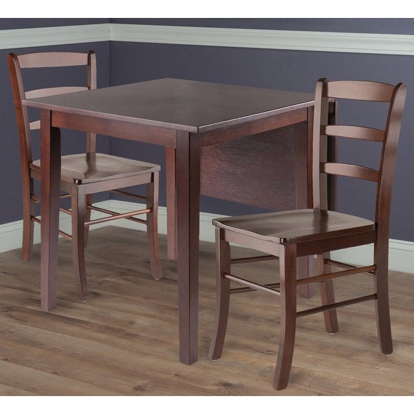 Wood Perrone 3-Pc Dining Set， Drop Leaf Table and 2 Ladder-back Chairs， Walnut Finish