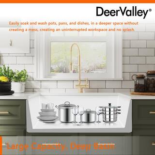 DEERVALLEY Grove White Fireclay 36 in. L x 18 in. W Rectangular Single Bowl Farmhouse Apron Kitchen Sink with Grid and Strainer DV-1K505