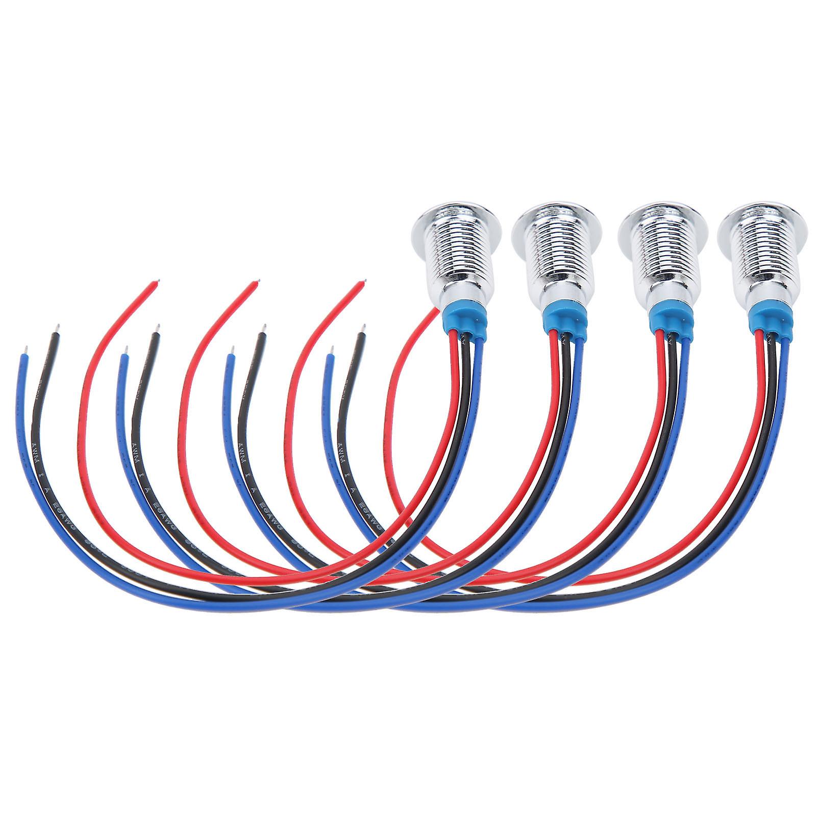 4 Sets Prewired Round Leds Waterproof Metal 2color Lights Common Anode 3-6v 10mm(red And Blue )