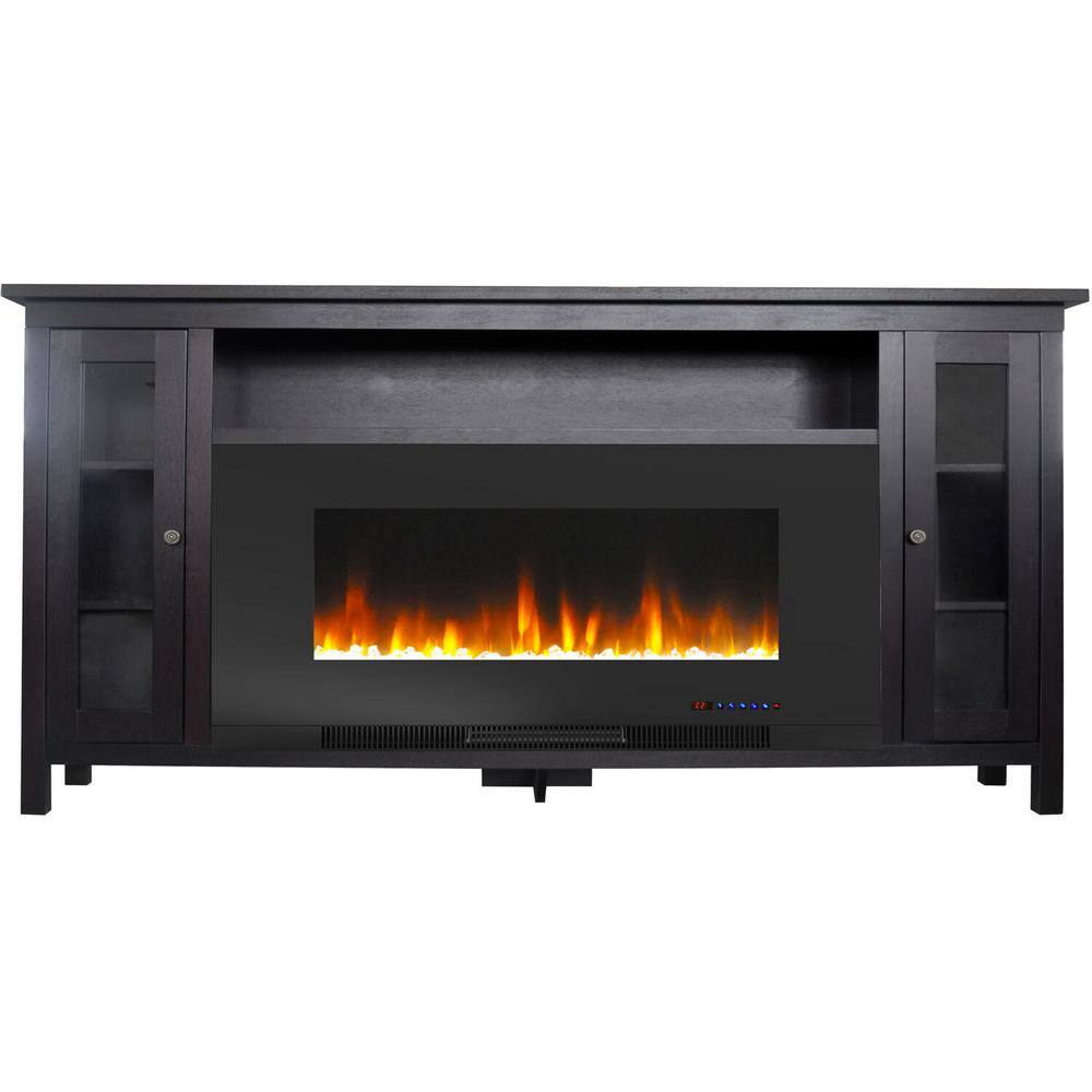 Hanover Brighton 69.7 in. Freestanding Electric Fireplace TV Stand in Dark Coffee with Crystal Rock Display FS6938-1BCF