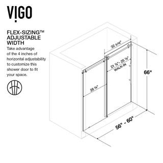 VIGO Elan E-Class 56 to 60 in. W x 66 in. H Sliding Frameless Tub Door in Matte Black with 38 in. (10mm) Clear Glass VG6021MBCL6066