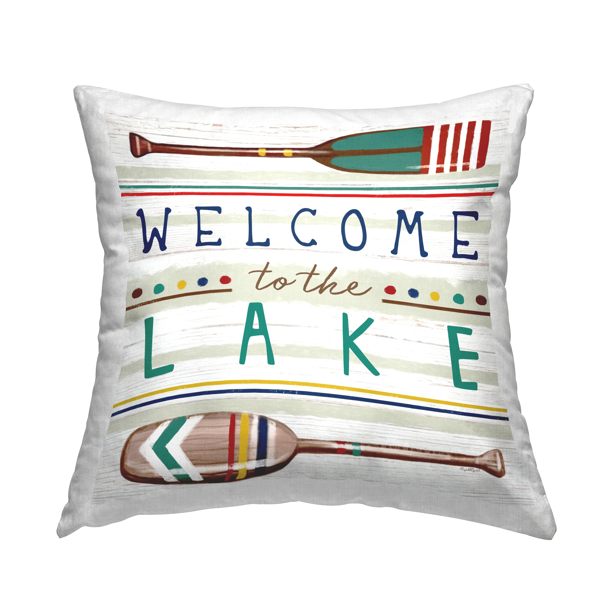 Stupell Industries Welcome to Lake Striped Rustic Boat Oars Design by Elizabeth Tyndall Throw Pillow