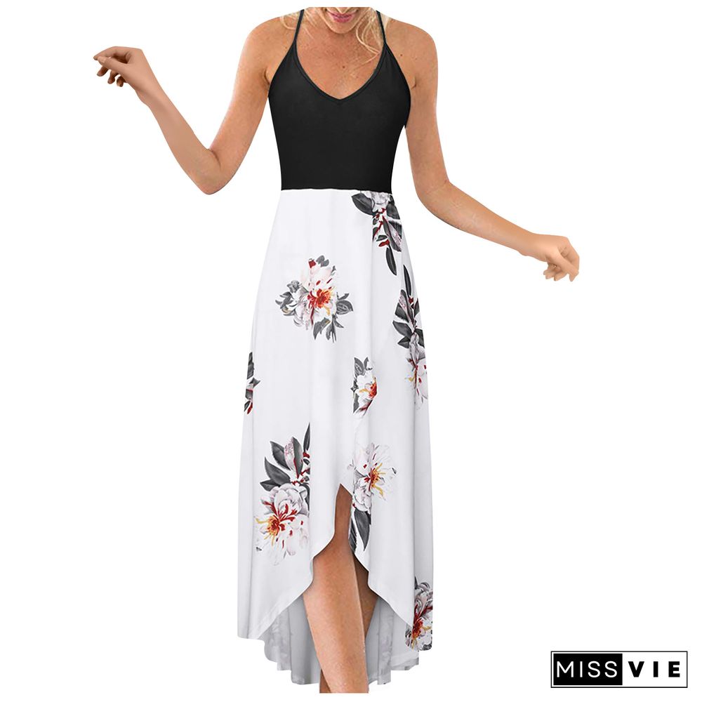 Summer Women Plus Size 5XL Sexy Dresses V-Neck Floral Print Sleeveless Pullover Long Off Shoulder Beach Holiday Party Wear Robe