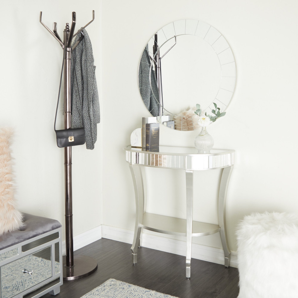 Elegant Console Table With Round Wall Mirror  Curved Legs  ampLower Shelf  Silver   Transitional   Console Tables   by Decor Love  Houzz