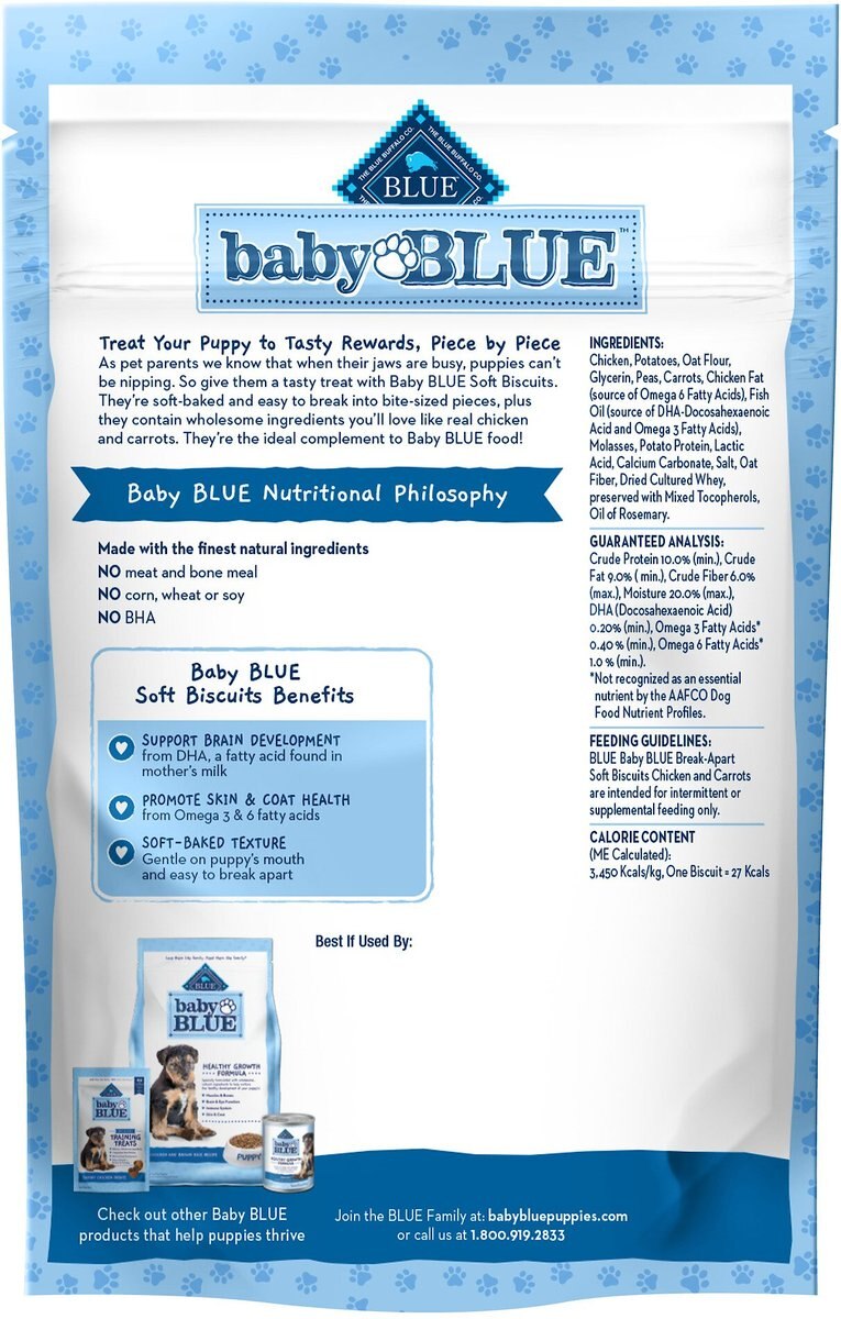 Blue Buffalo Baby Blue Soft Biscuits Natural Chicken and Carrots Puppy Treats， 8-oz bag