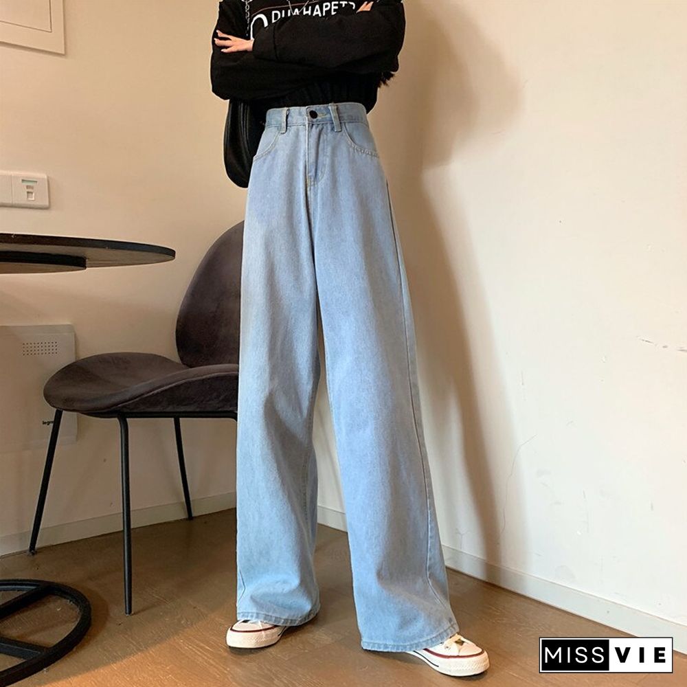 Woman Jeans High Waist Clothes Wide Leg Denim Clothing Blue Streetwear Vintage Quality Fashion Harajuku Straight Pants