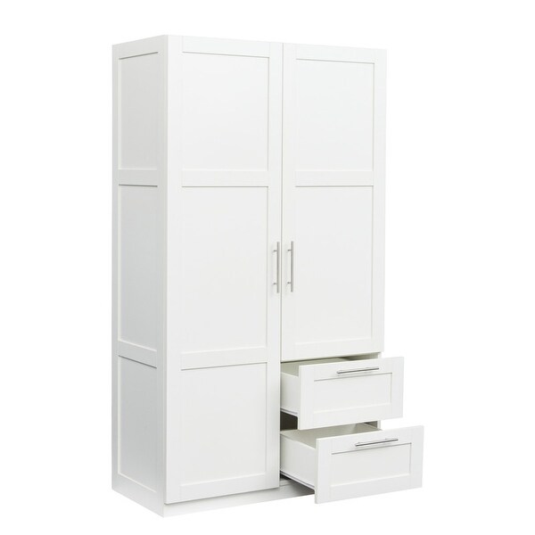 High Wardrobe Kitchen Cabinet with 2 Doors， 2 Drawers and 5 Storage Spaces - - 36907184