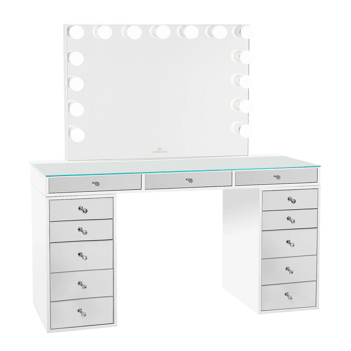 IVFT-SLAYPROV2M5DR-WHT-N | SlayStation® Pro 2.0 Mirrored Tabletop + Vanity Mirror + 5 Drawer Units Bundle