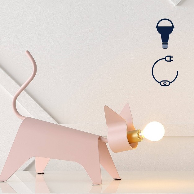 Penelope Modern Industrial Iron Feline Kids x27 Lamp includes Led Light Bulb Pink Jonathan Y