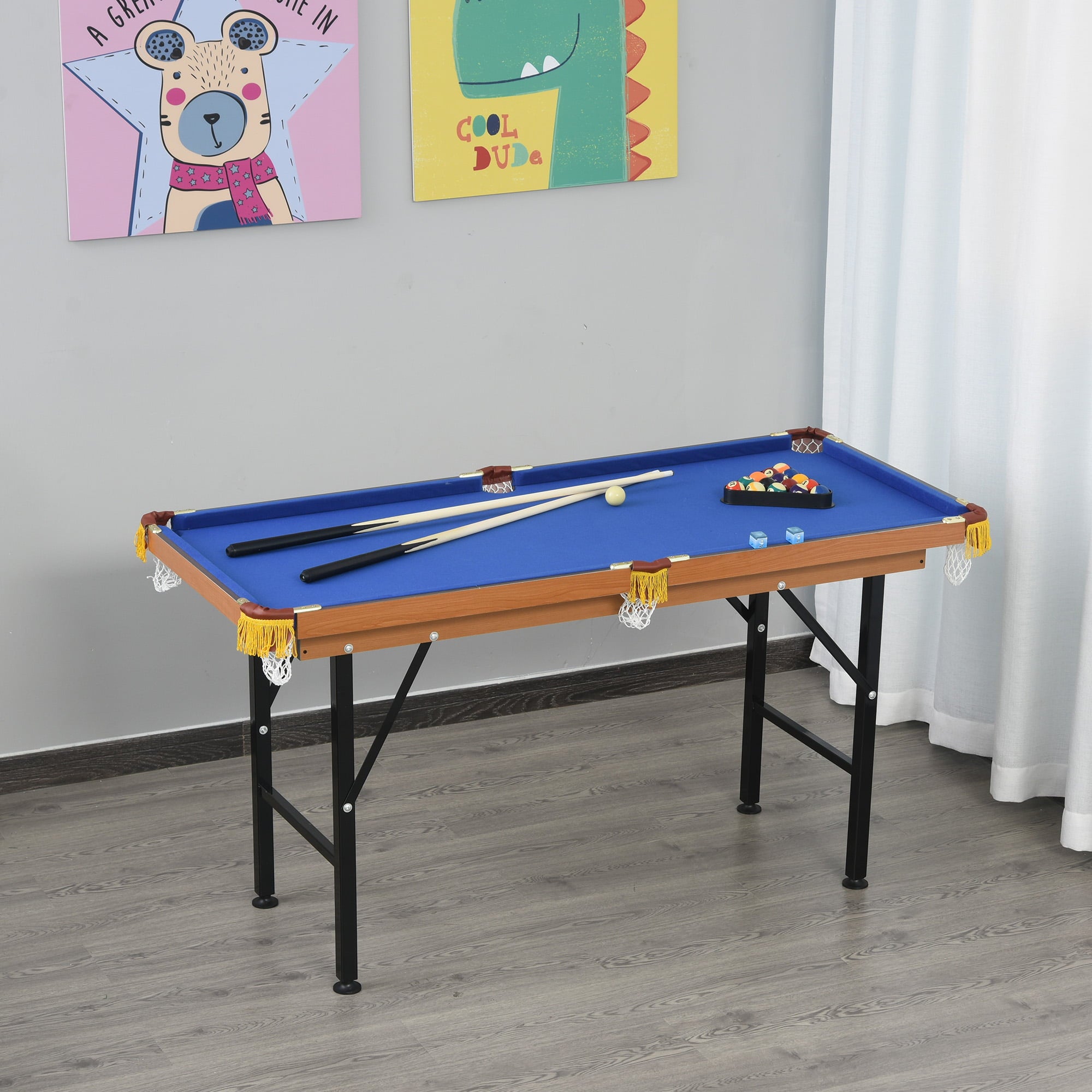 Soozier 55 In. Portable Folding Billiards Table Game Pool Table for Kids Adults with Cues, Ball, Rack, Brush, Chalk