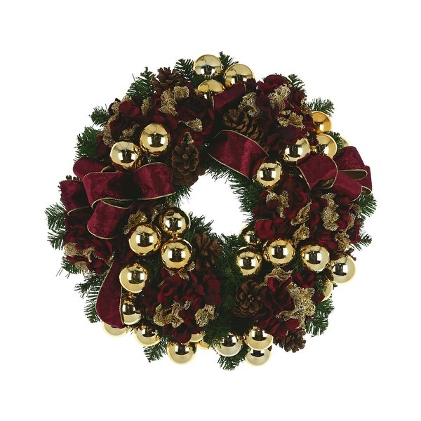 Hydrangea and Ornament Christmas Holiday Wreath