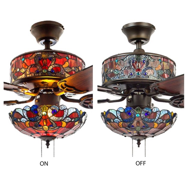 Led Glass  Style Stained Magna Carta Lighted Ceiling Fan River Of Goods