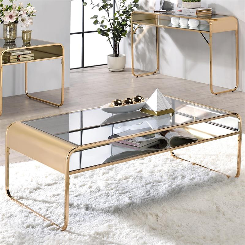 Furniture of America Mexller Contemporary Glass Top Coffee Table in Gold   Contemporary   Coffee Tables   by Homesquare  Houzz