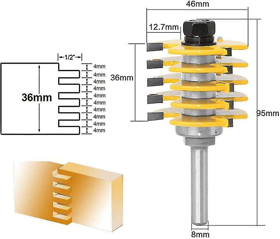 8mm Shank Professional Finger Joint Router Bit -5 Adjustable 3 Flute Wood Cutter Blades With 46mm Cutting Diameter For Woodworking Tools