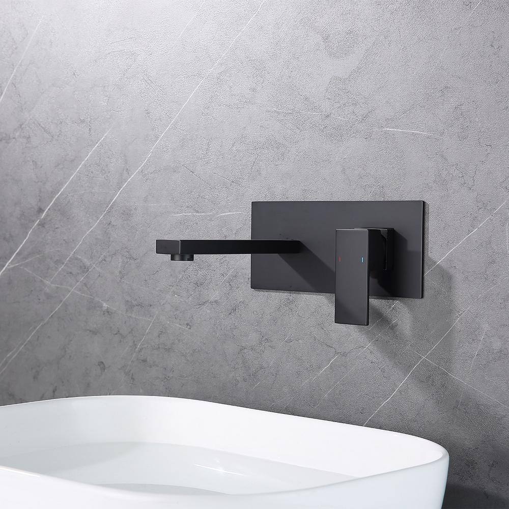 GIVING TREE Single Handle Straight Spout Wall Mounted Bathroom Faucet in Matte Black XLHDDFAR0016