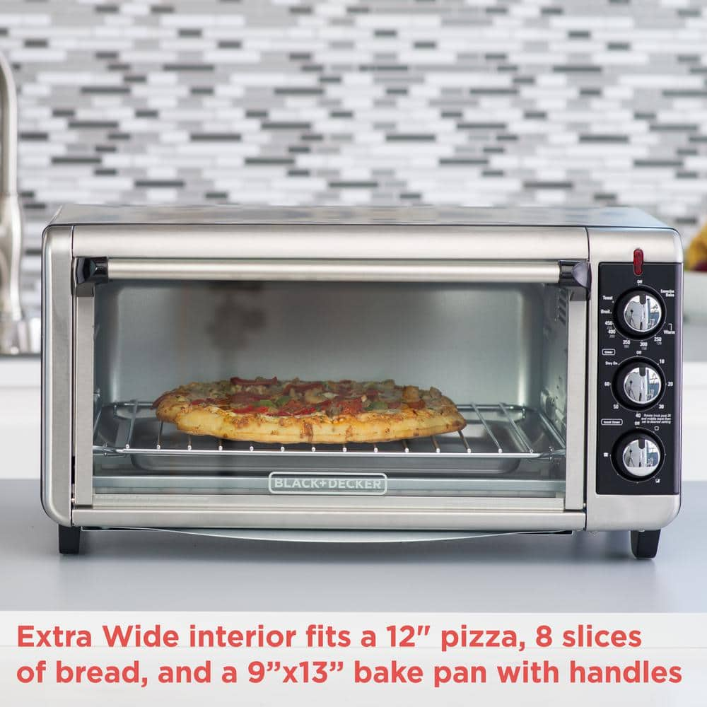 BLACK+DECKER 1500 W 8-Slice Stainless Steel Toaster Oven with Broiler TO3250XSB