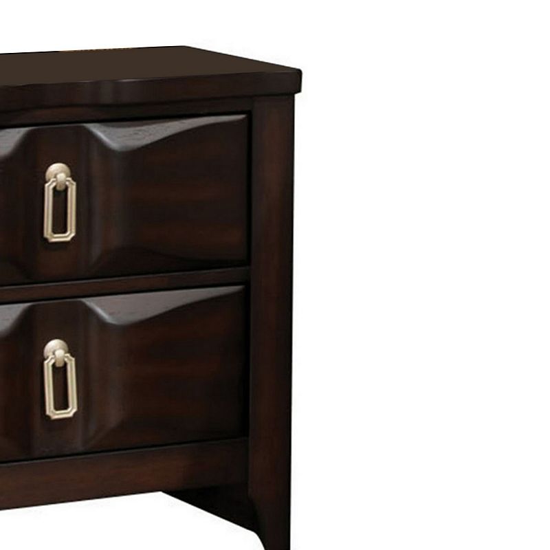 Transitional Style Wood Nightstand with 2 Drawers， Espresso Brown