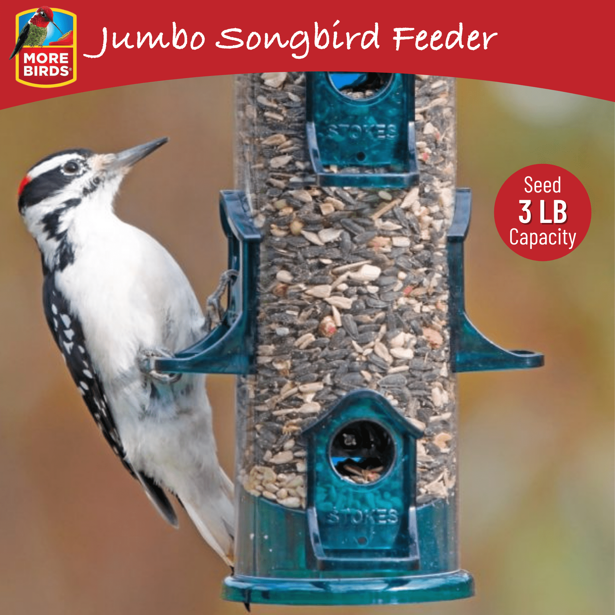 More Birds Jumbo Songbird Tube Feeder， 2.5 lb Capacity， Green